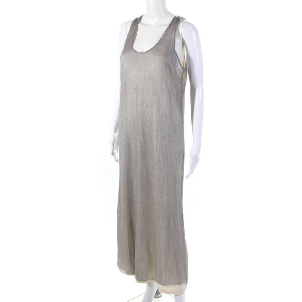 Zara Womens Scoop Neck Sleeveless Metallic Maxi Dress Gray Size L - Picture 2 of 6